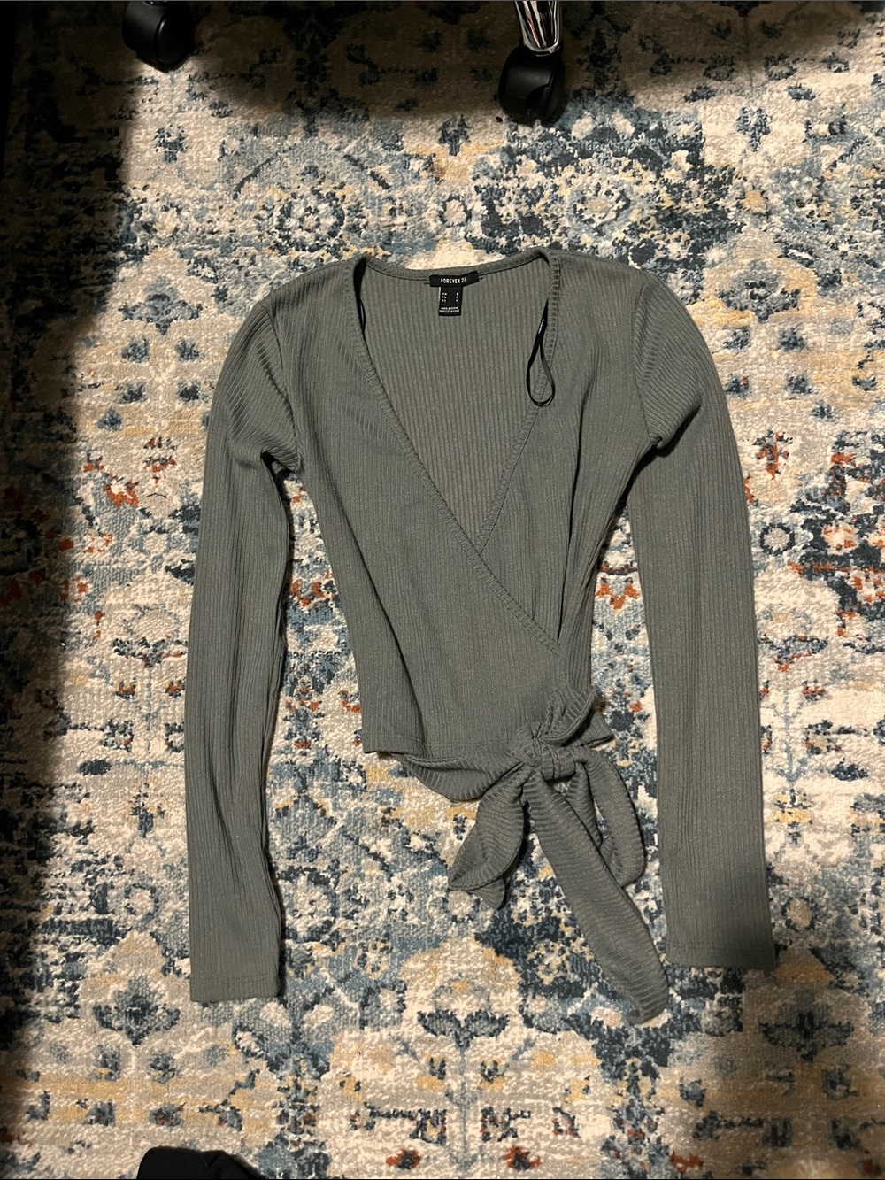 torrid Olive Ribbed Wrap Tie Long Sleeve Crop Top